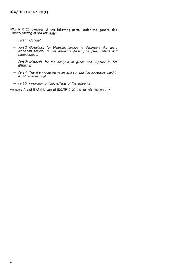 ISO/TR 9122-5:1993 ISO/TR 9122-5:1993 - Toxicity testing of fire effluents - Page 4 preview