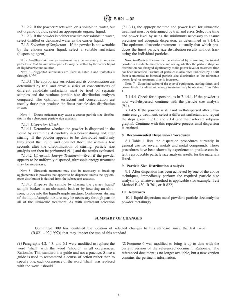 ASTM B821-02 - Standard Guide for Liquid Dispersion of Metal Powders and Related Compounds for Particle Size Analysis