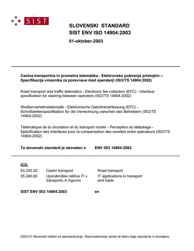 ENV ISO 14904:2002 ENV ISO 14904:2003 - Page 1 preview