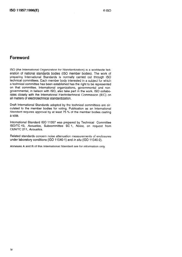 ISO 11957:1996 ISO 11957:1996 - Acoustics -- Determination of sound insulation performance of cabins -- Laboratory and in situ measurements - Page 4 preview