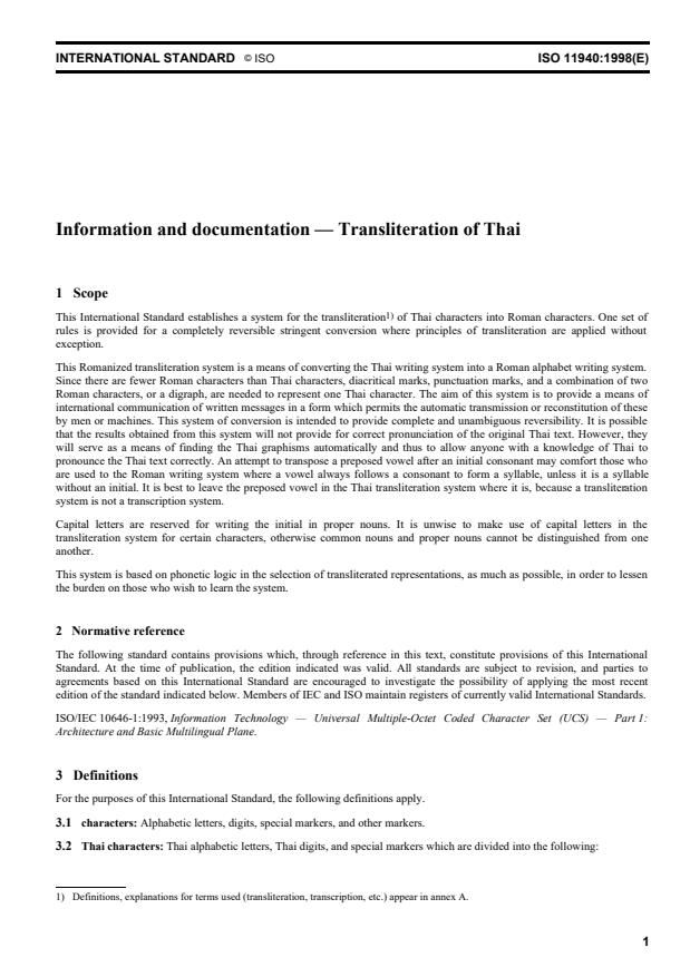ISO 11940:1998 - Information and documentation -- Transliteration of Thai