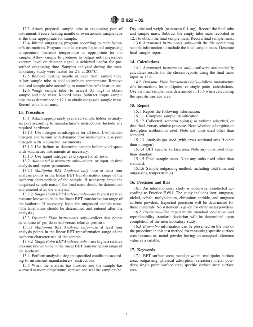 ASTM B922-02 - Standard Test Method for Metal Powder Specific Surface Area by Physical Adsorption