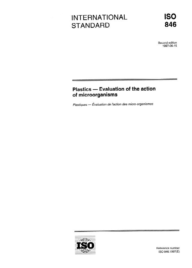 ISO 846:1997 - Plastics -- Evaluation of the action of microorganisms