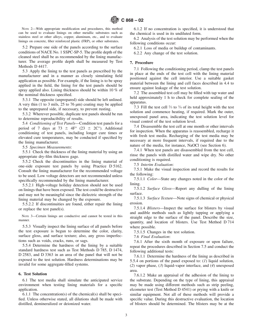 ASTM C868-02 - Standard Test Method for Chemical Resistance of Protective Linings