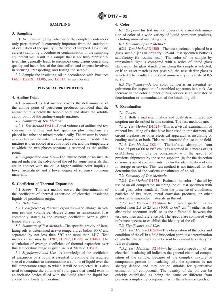 ASTM D117-02 - Standard Guide for Sampling, Test Methods, and Specifications for Electrical Insulating Oils of Petroleum Origin