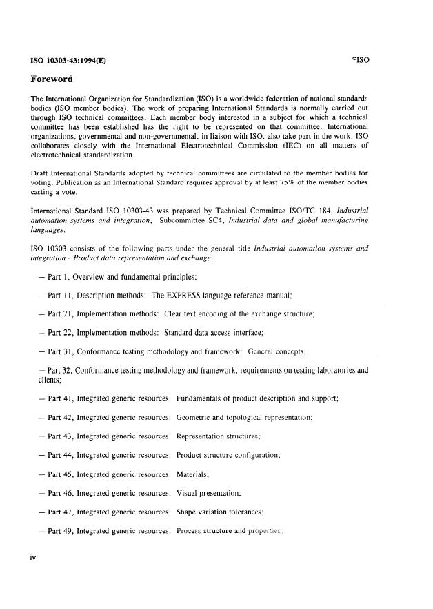 ISO 10303-43:1994 ISO 10303-43:1994 - Industrial automation systems and integration -- Product data representation and exchange - Page 4 preview