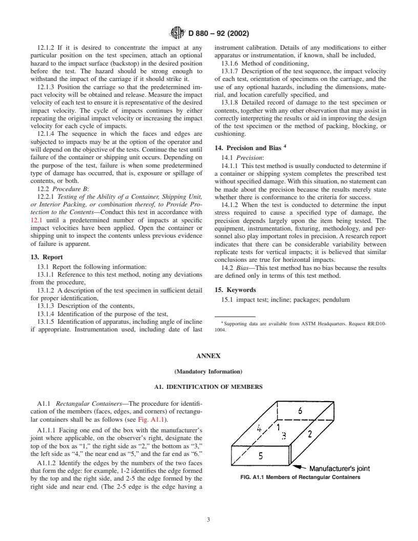 ASTM D880-92(2002) - Standard Test Method for Impact Testing for Shipping Containers and Systems
