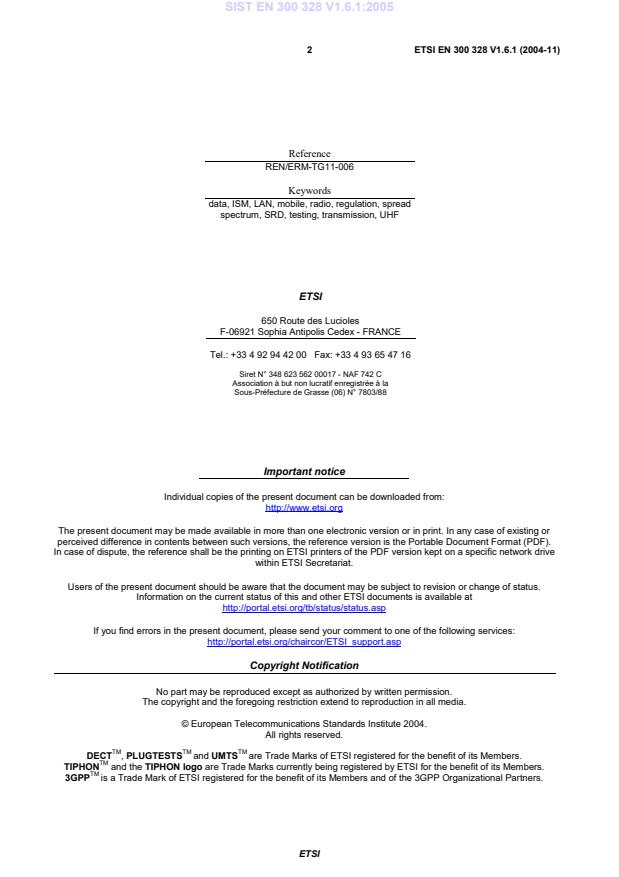 SIST EN 300 328 V1.6.1:2005 SIST EN 300 328 V1.6.1:2005 - Page 4 preview