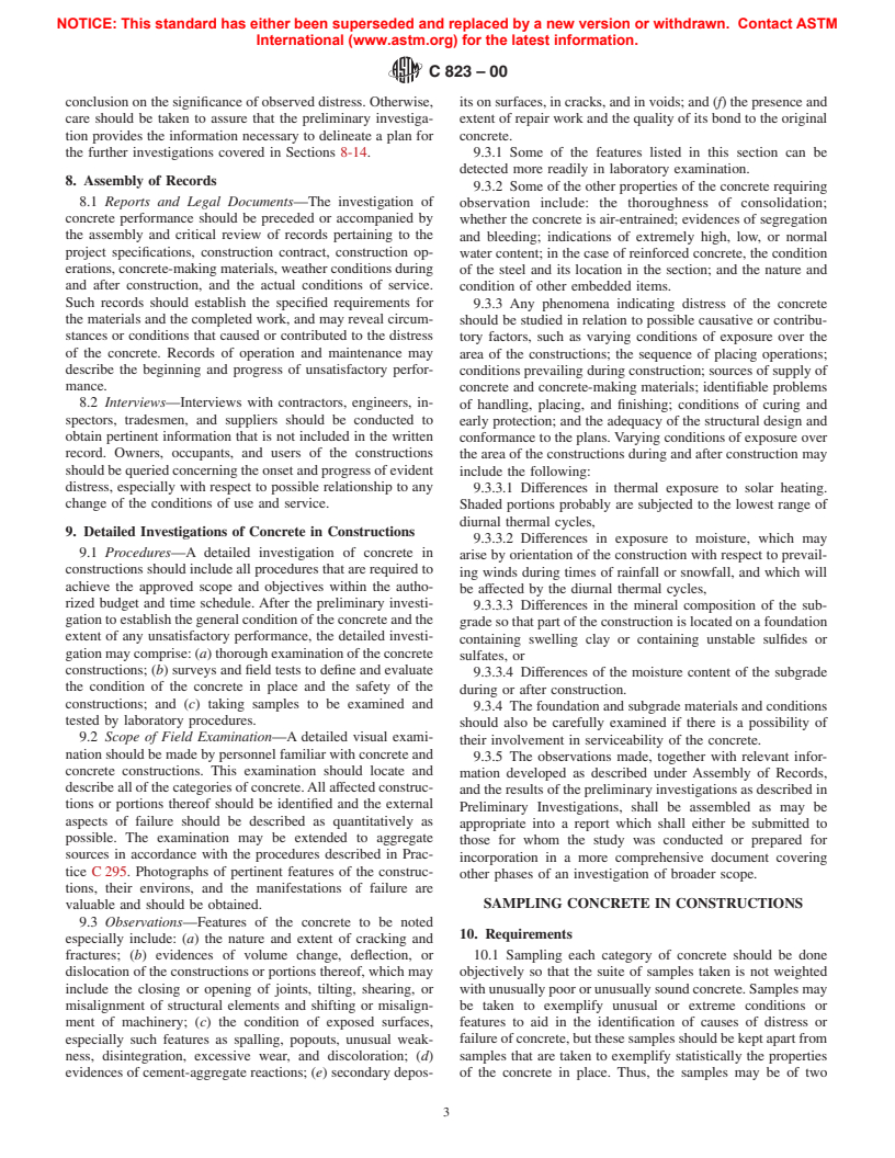 ASTM C823-00 - Standard Practice for Examination and Sampling of Hardened Concrete in Constructions