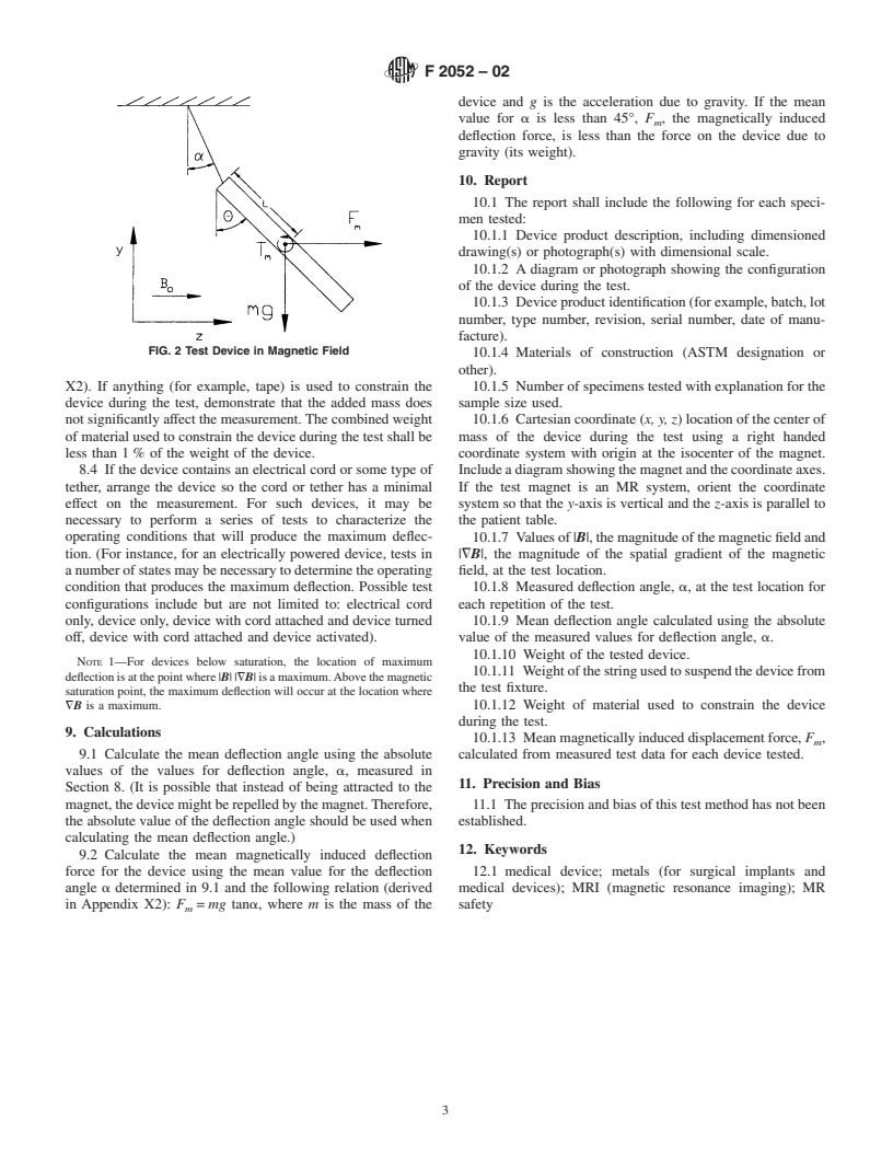 ASTM F2052-02 - Standard Test Method for Measurement of Magnetically Induced Displacement Force on Medical Devices in the Magnetic Resonance Environment