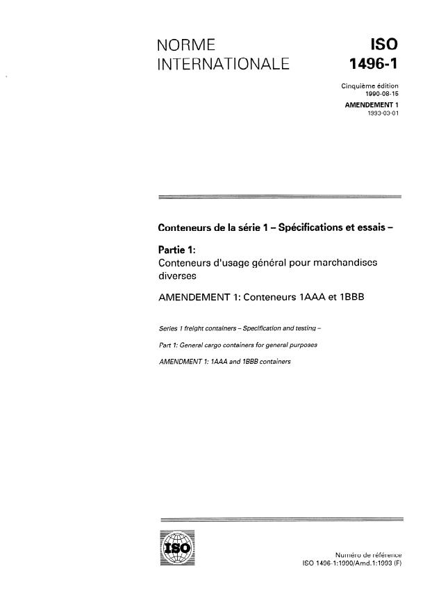 ISO 1496-1:1990/Amd 1:1993 - Conteneurs 1AAA et 1BBB