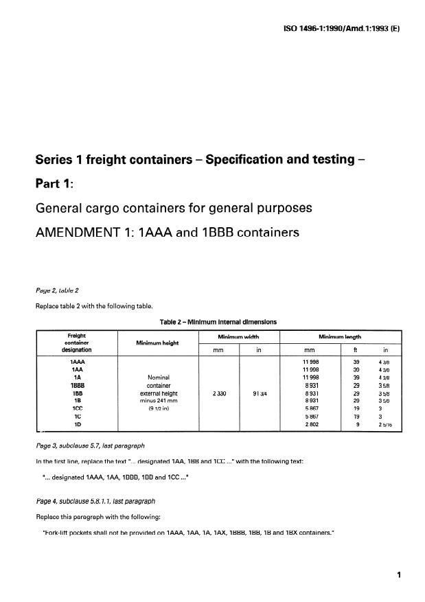 ISO 1496-1:1990/Amd 1:1993 - 1AAA and 1BBB containers