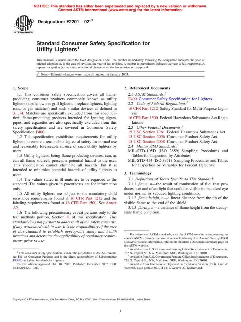 ASTM F2201-02e1 - Standard Consumer Safety Specification for Utility Lighters