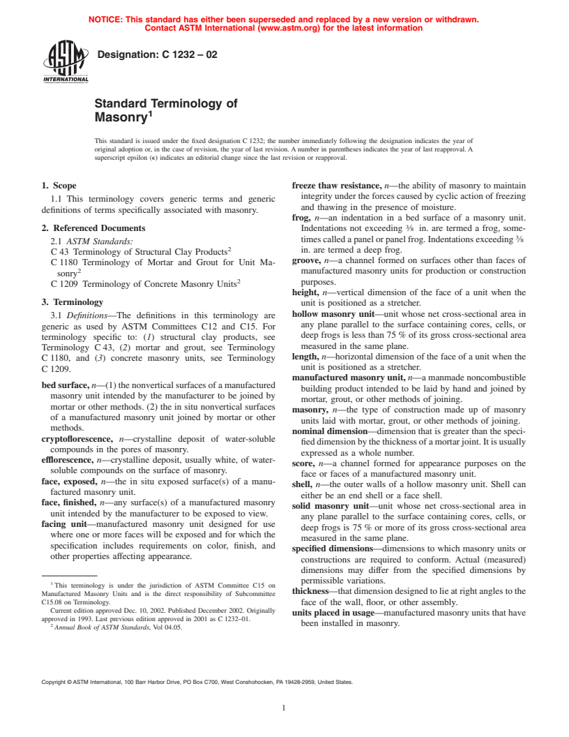 ASTM C1232-02 - Standard Terminology of Masonry
