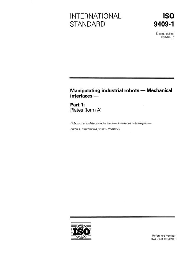 ISO 9409-1:1996 - Manipulating industrial robots -- Mechanical interfaces