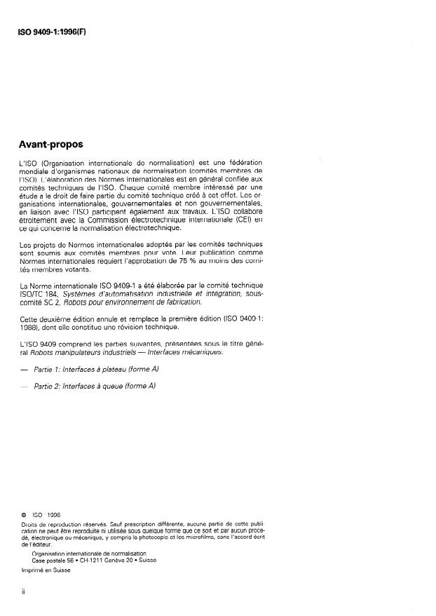 ISO 9409-1:1996 ISO 9409-1:1996 - Robots manipulateurs industriels -- Interfaces mécaniques - Page 2 preview
