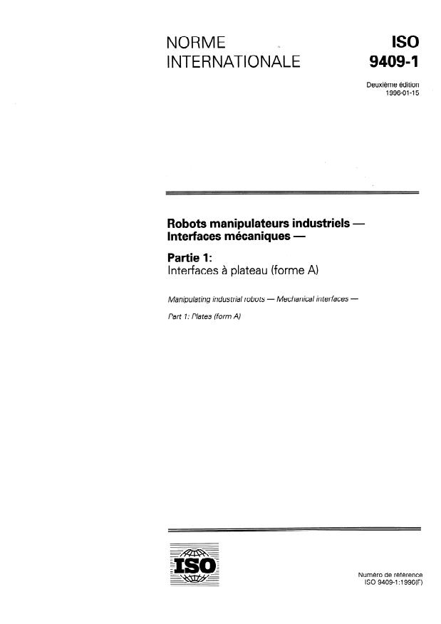 ISO 9409-1:1996 - Robots manipulateurs industriels -- Interfaces mécaniques