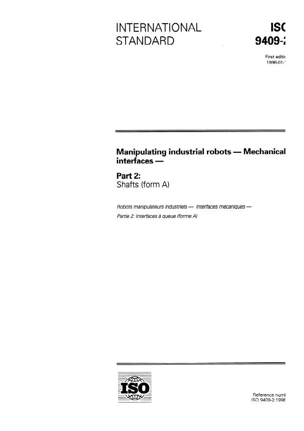 ISO 9409-2:1996 - Manipulating industrial robots -- Mechanical interfaces