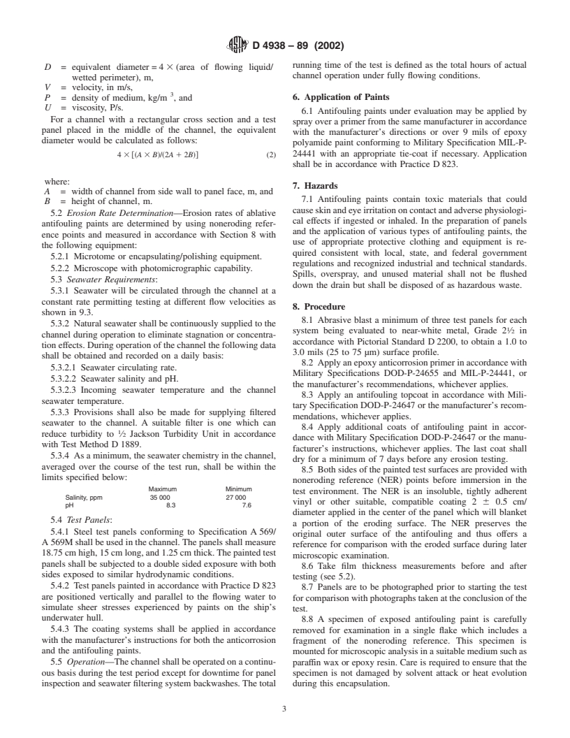 ASTM D4938-89(2002) - Standard Test Method for Erosion Testing of Antifouling Paints Using High Velocity Water