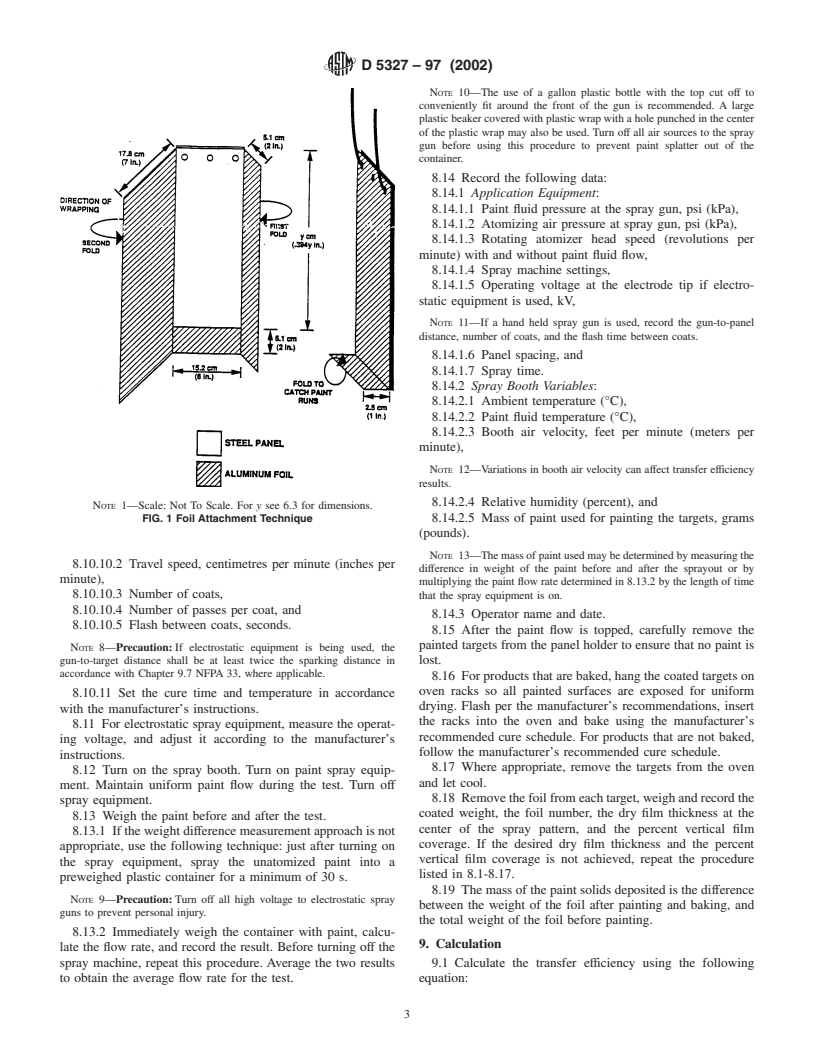 ASTM D5327-97(2002) - Standard Practice for Evaluating and Comparing Transfer Efficiency of Spray Applied Coatings Under General Laboratory Conditions