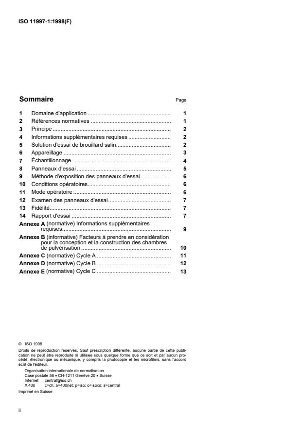 ISO 11997-1:1998 ISO 11997-1:1998 - Peintures et vernis -- Détermination de la résistance aux conditions de corrosion cyclique - Page 2 preview