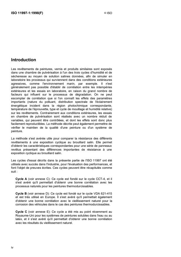 ISO 11997-1:1998 ISO 11997-1:1998 - Peintures et vernis -- Détermination de la résistance aux conditions de corrosion cyclique - Page 4 preview