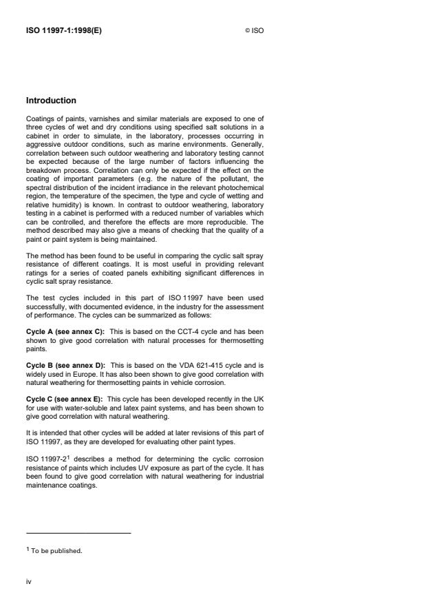 ISO 11997-1:1998 ISO 11997-1:1998 - Paints and varnishes -- Determination of resistance to cyclic corrosion conditions - Page 4 preview