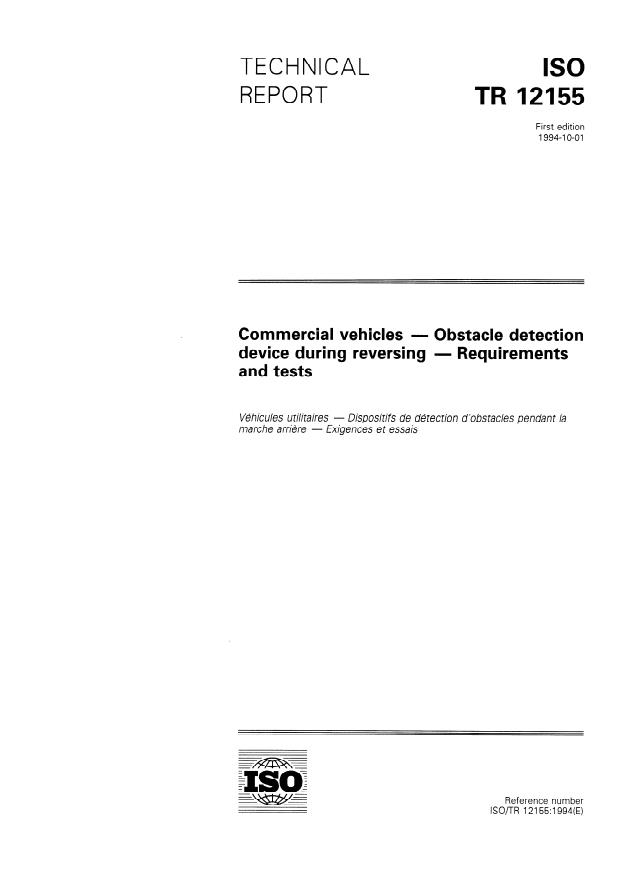 ISO/TR 12155:1994 - Commercial vehicles -- Obstacle detection device during reversing -- Requirements and tests