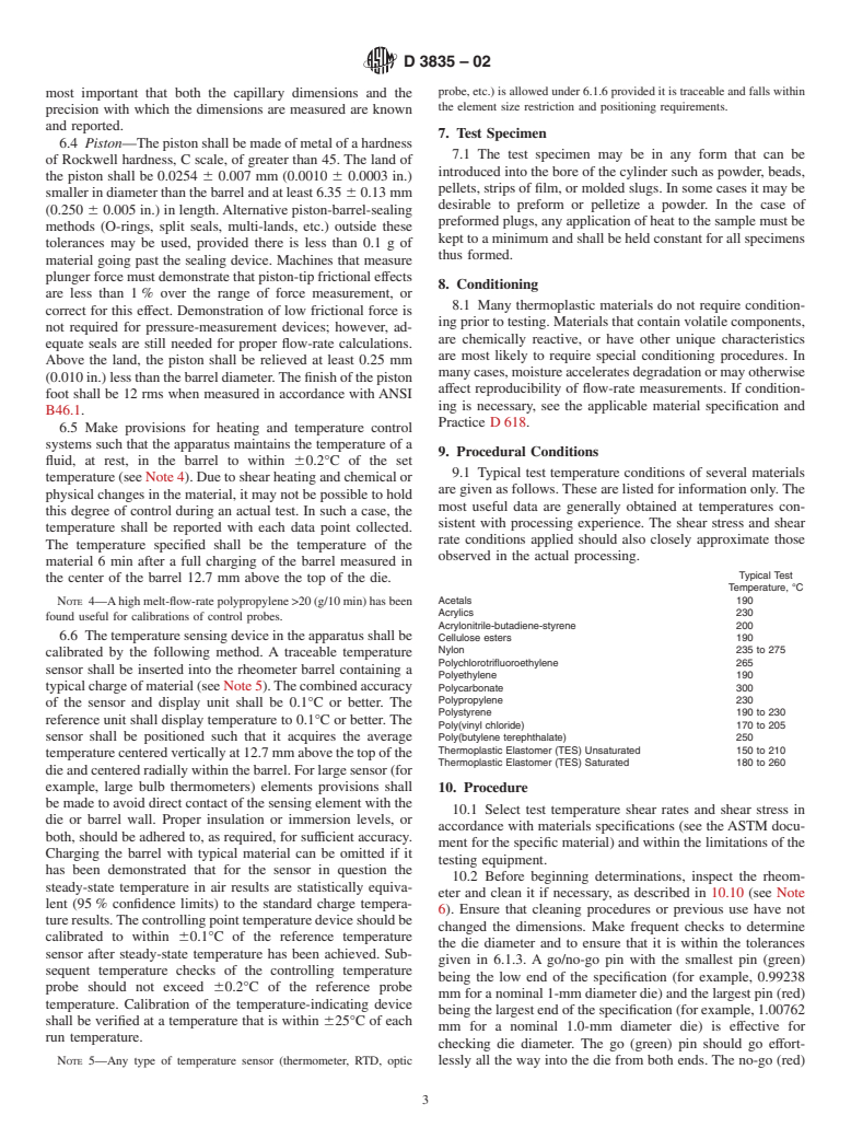 ASTM D3835-02 - Standard Test Method for Determination of Properties of Polymeric Materials by Means of a Capillary Rheometer