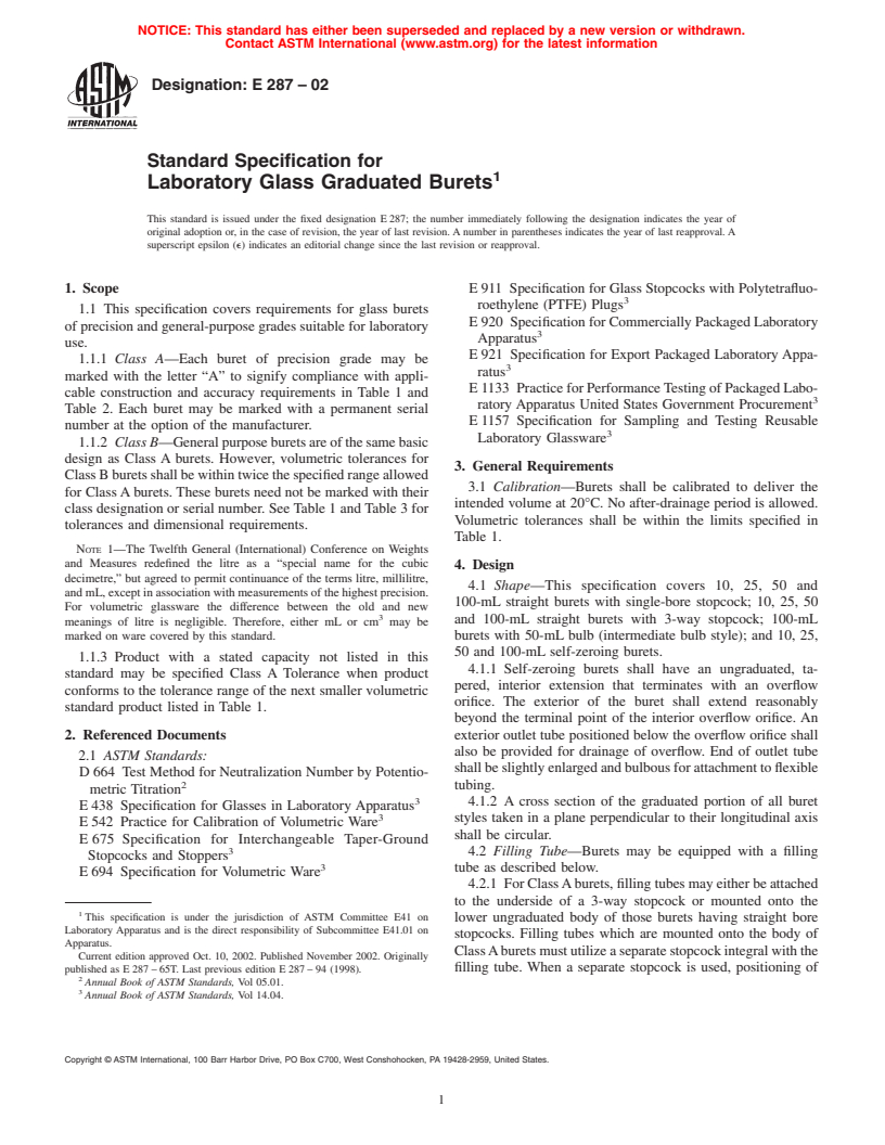 ASTM E287-02 - Standard Specification for Laboratory Glass Graduated Burets