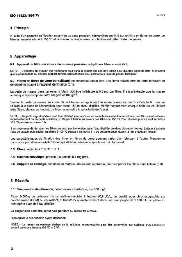 ISO 11923:1997 ISO 11923:1997 - Qualité de l'eau -- Dosage des matieres en suspension par filtration sur filtre en fibres de verre - Page 4 preview