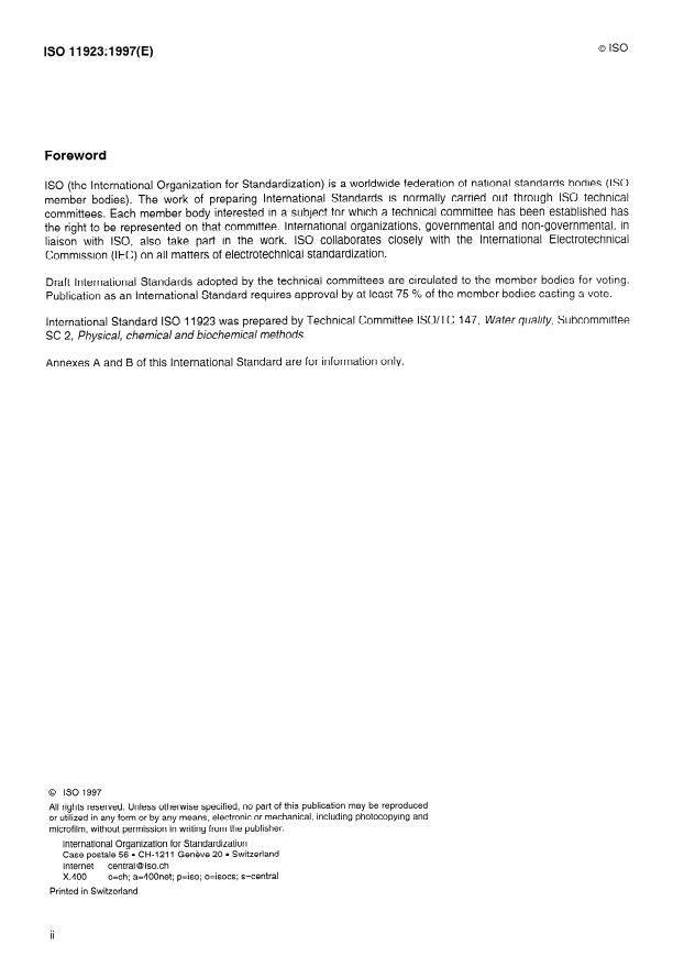 ISO 11923:1997 ISO 11923:1997 - Water quality -- Determination of suspended solids by filtration through glass-fibre filters - Page 2 preview