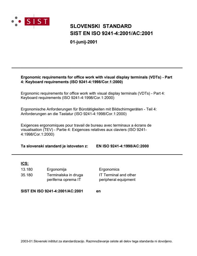 EN ISO 9241-4:2001/AC:2001