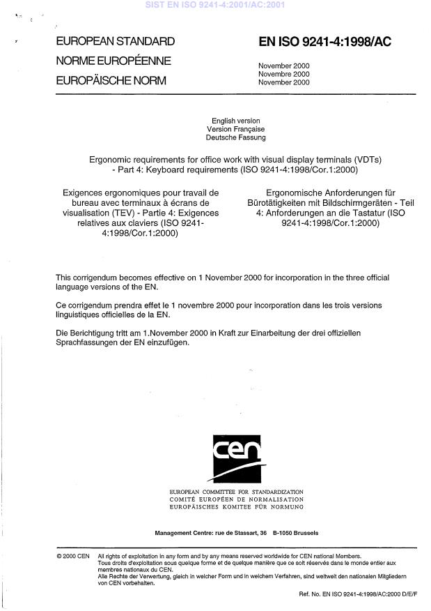 EN ISO 9241-4:2001/AC:2001