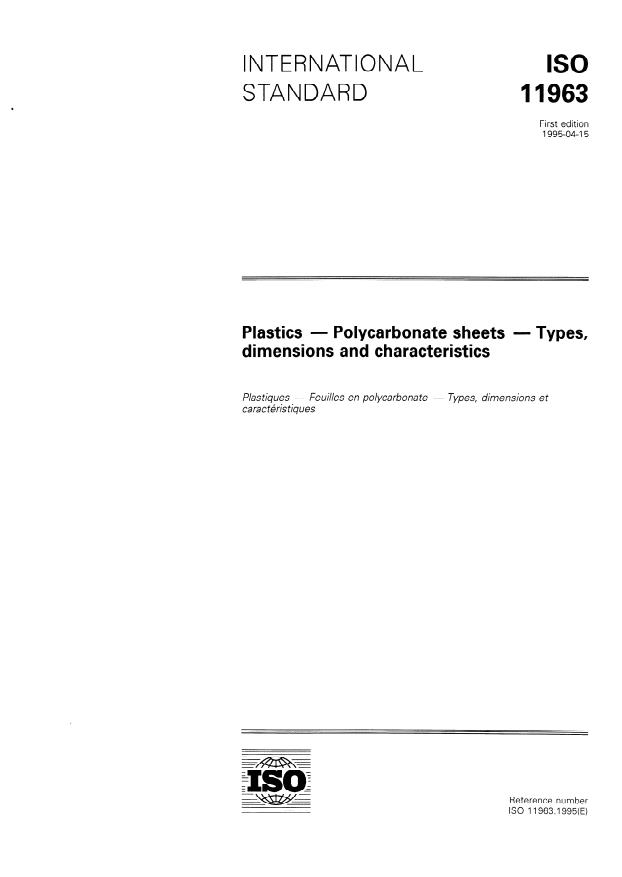 ISO 11963:1995 - Plastics -- Polycarbonate sheets -- Types, dimensions and characteristics