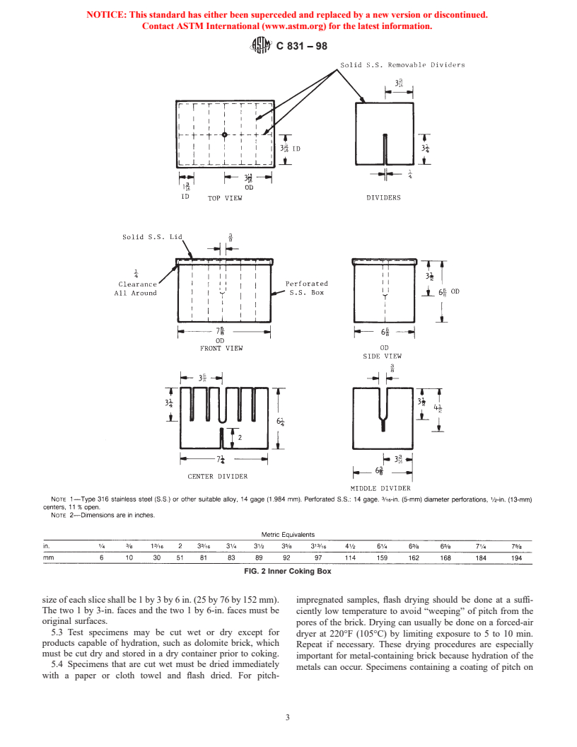 ASTM C831-98 - Standard Test Methods for Residual Carbon, Apparent Residual Carbon, and Apparent Carbon Yield in Coked Carbon-Containing Brick and Shapes