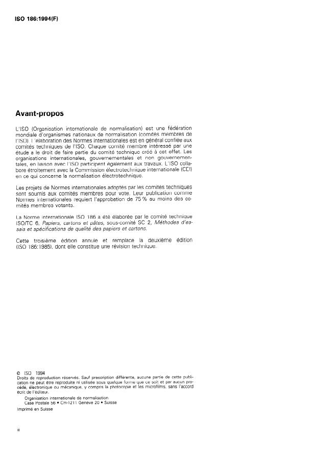 ISO 186:1994 ISO 186:1994 - Papier et carton -- Échantillonnage pour déterminer la qualité moyenne - Page 2 preview
