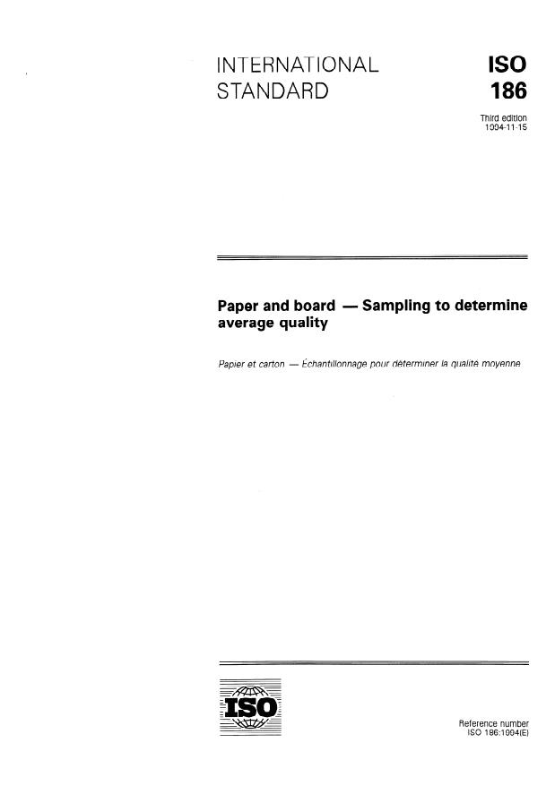 ISO 186:1994 - Paper and board -- Sampling to determine average quality