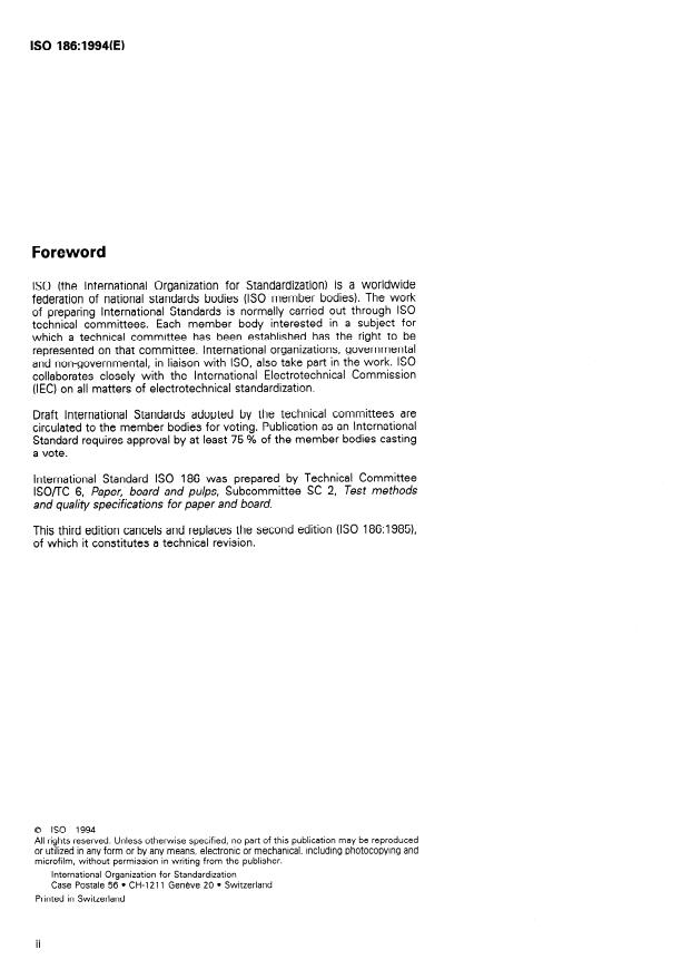 ISO 186:1994 ISO 186:1994 - Paper and board -- Sampling to determine average quality - Page 2 preview