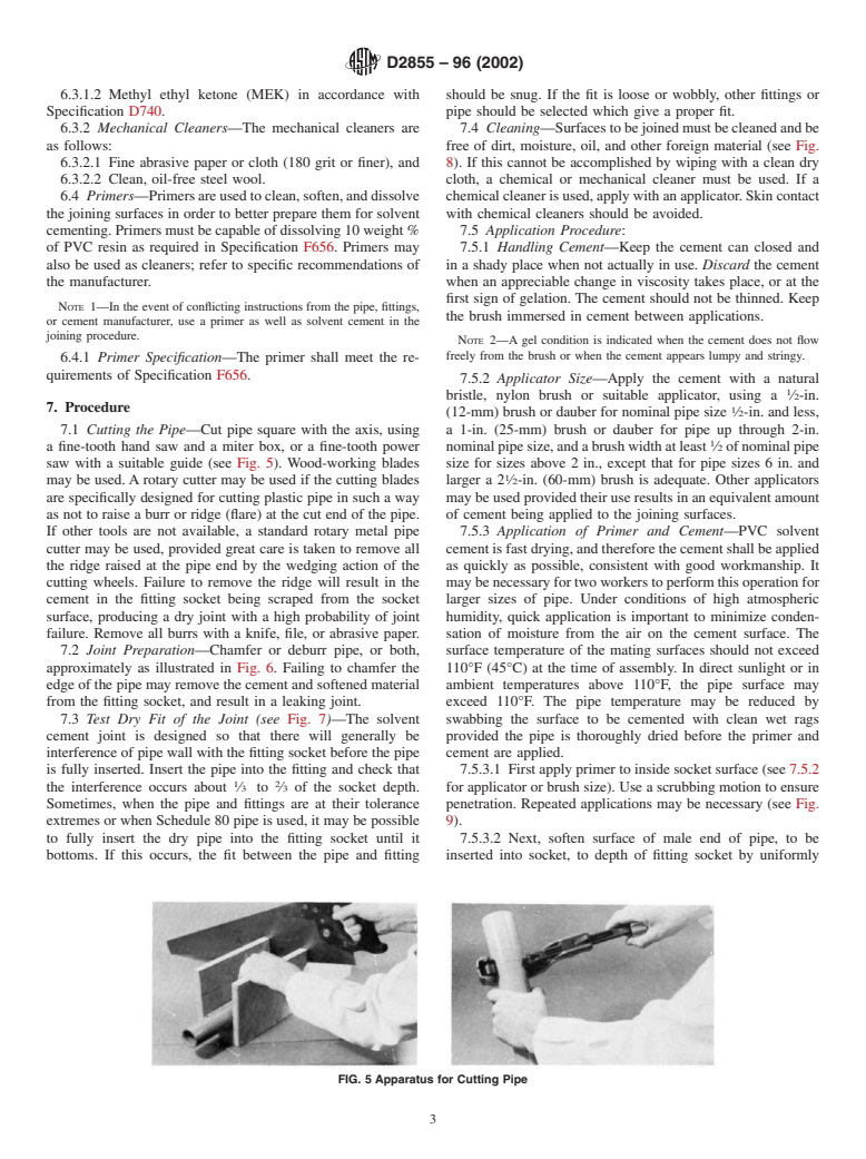 ASTM D2855-96(2002) - Standard Practice for Making Solvent-Cemented Joints with Poly(Vinyl Chloride) (PVC) Pipe and Fittings