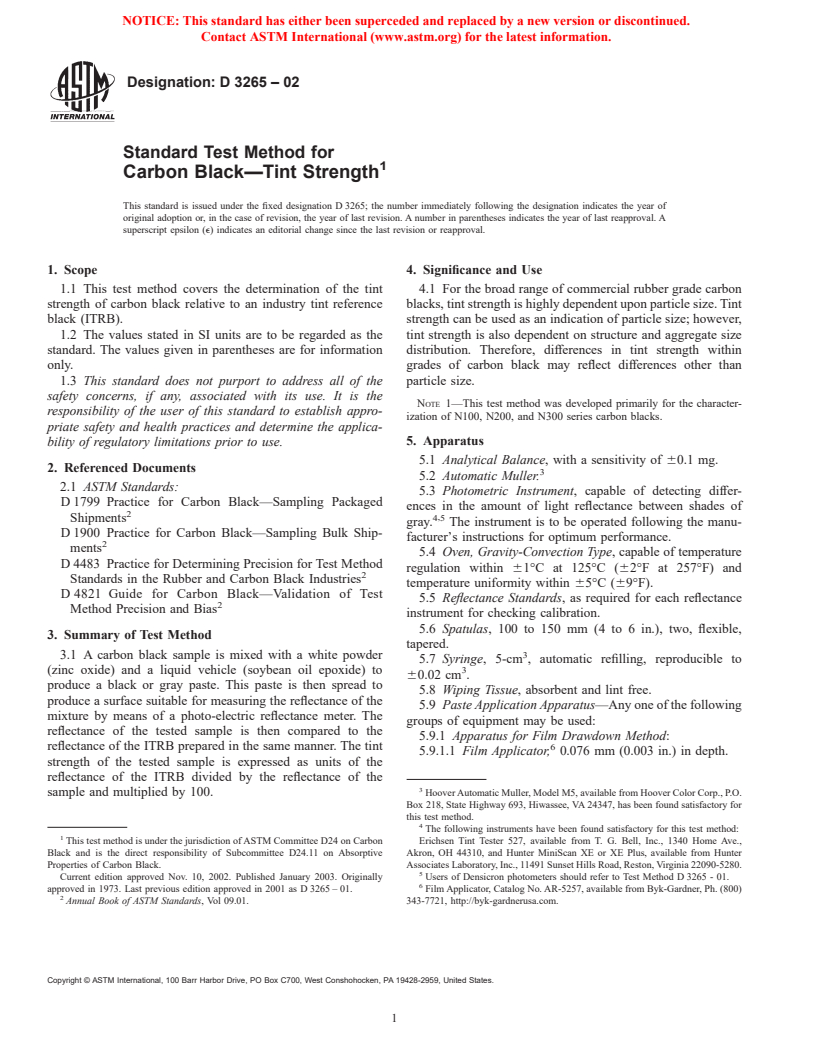 ASTM D3265-02 - Standard Test Method for Carbon Black&#8212;Tint Strength