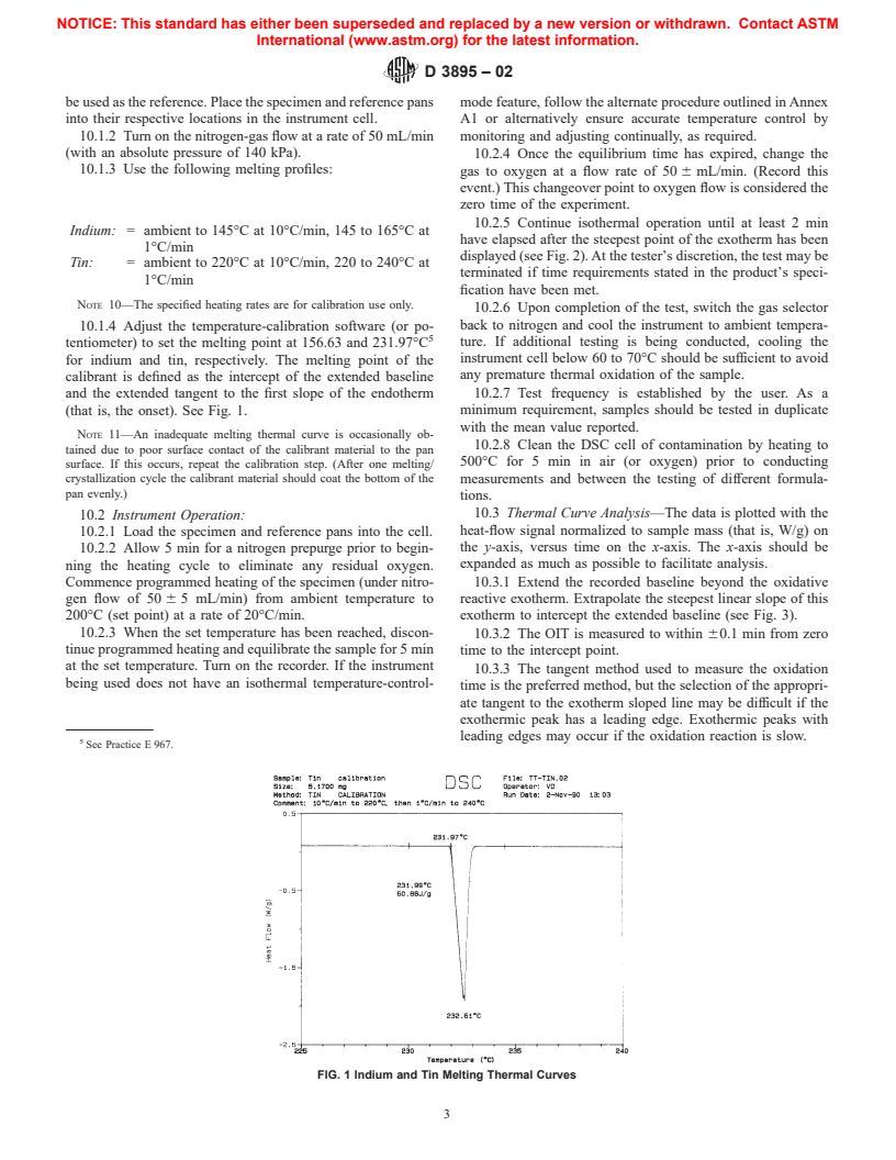 ASTM D3895-02 - Standard Test Method for Oxidative-Induction Time of Polyolefins by Differential Scanning Calorimetry