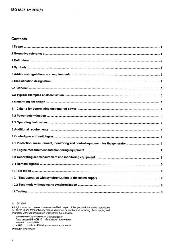 ISO 8528-12:1997 ISO 8528-12:1997 - Reciprocating internal combustion engine driven alternating current generating sets - Page 2 preview