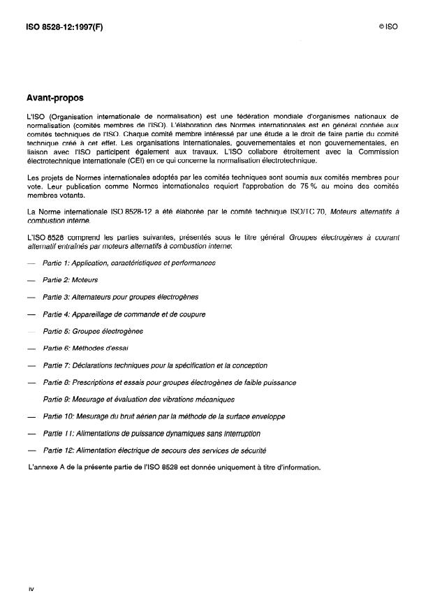 ISO 8528-12:1997 ISO 8528-12:1997 - Groupes électrogenes a courant alternatif entraînés par moteurs alternatifs a combustion interne - Page 4 preview