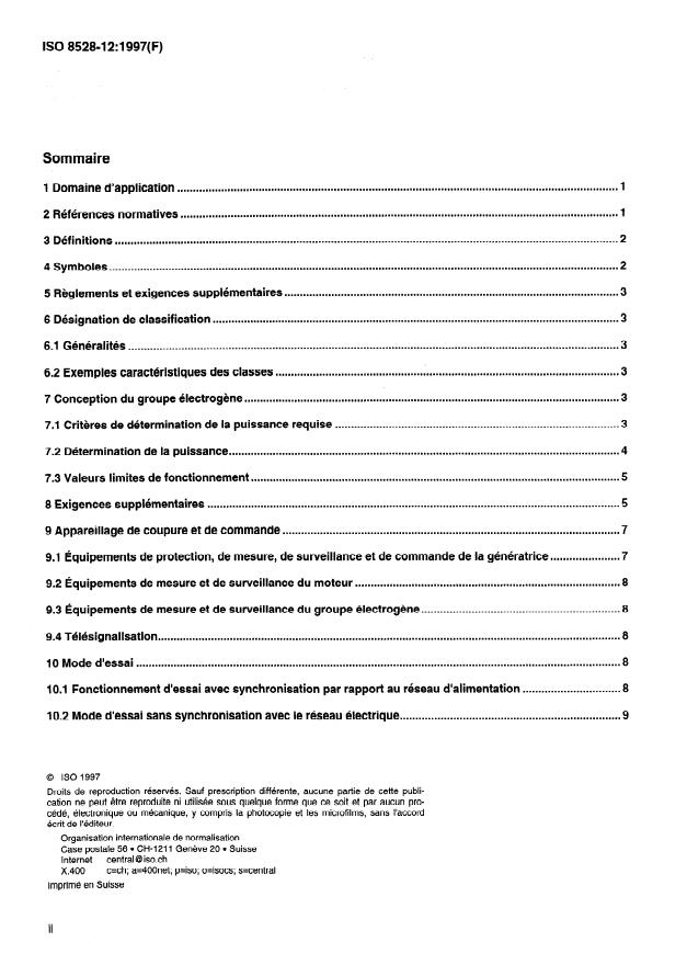 ISO 8528-12:1997 ISO 8528-12:1997 - Groupes électrogenes a courant alternatif entraînés par moteurs alternatifs a combustion interne - Page 2 preview