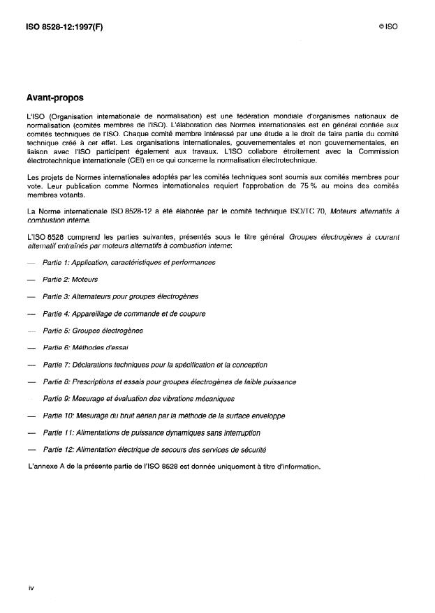 ISO 8528-12:1997 ISO 8528-12:1997 - Groupes électrogenes a courant alternatif entraînés par moteurs alternatifs a combustion interne - Page 4 preview