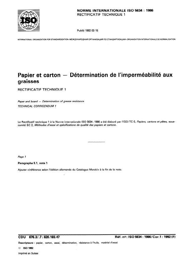 ISO 5634:1986/Cor 1:1992 ISO 5634:1986/Cor 1:1992 - Page 1 preview