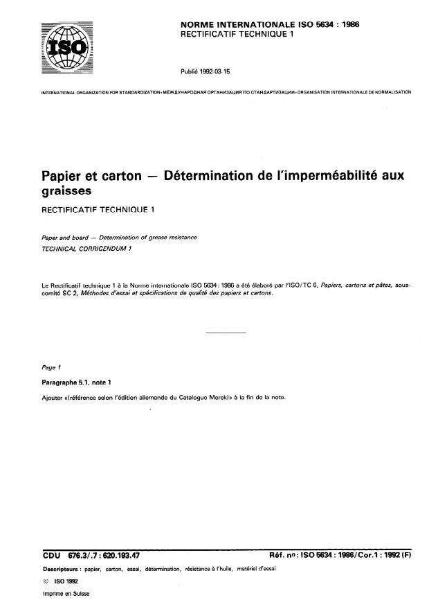 ISO 5634:1986/Cor 1:1992 ISO 5634:1986/Cor 1:1992 - Page 1 preview