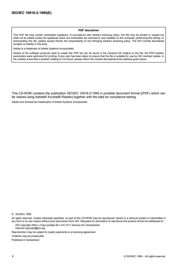 ISO/IEC 10918-2:1995 ISO/IEC 10918-2:1995 - Information technology -- Digital compression and coding of continuous-tone still images: Compliance testing - Page 2 preview