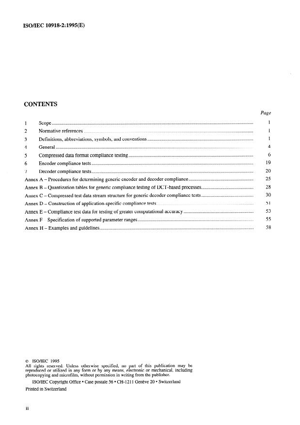 ISO/IEC 10918-2:1995 ISO/IEC 10918-2:1995 - Information technology -- Digital compression and coding of continuous-tone still images: Compliance testing - Page 2 preview